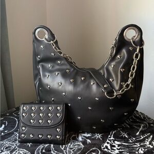 Foxblood Studded Heart Purse + Wallet